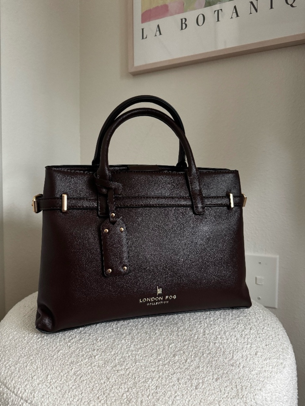 London Fog City Smooth Satchel in Deep Mahogany Brown